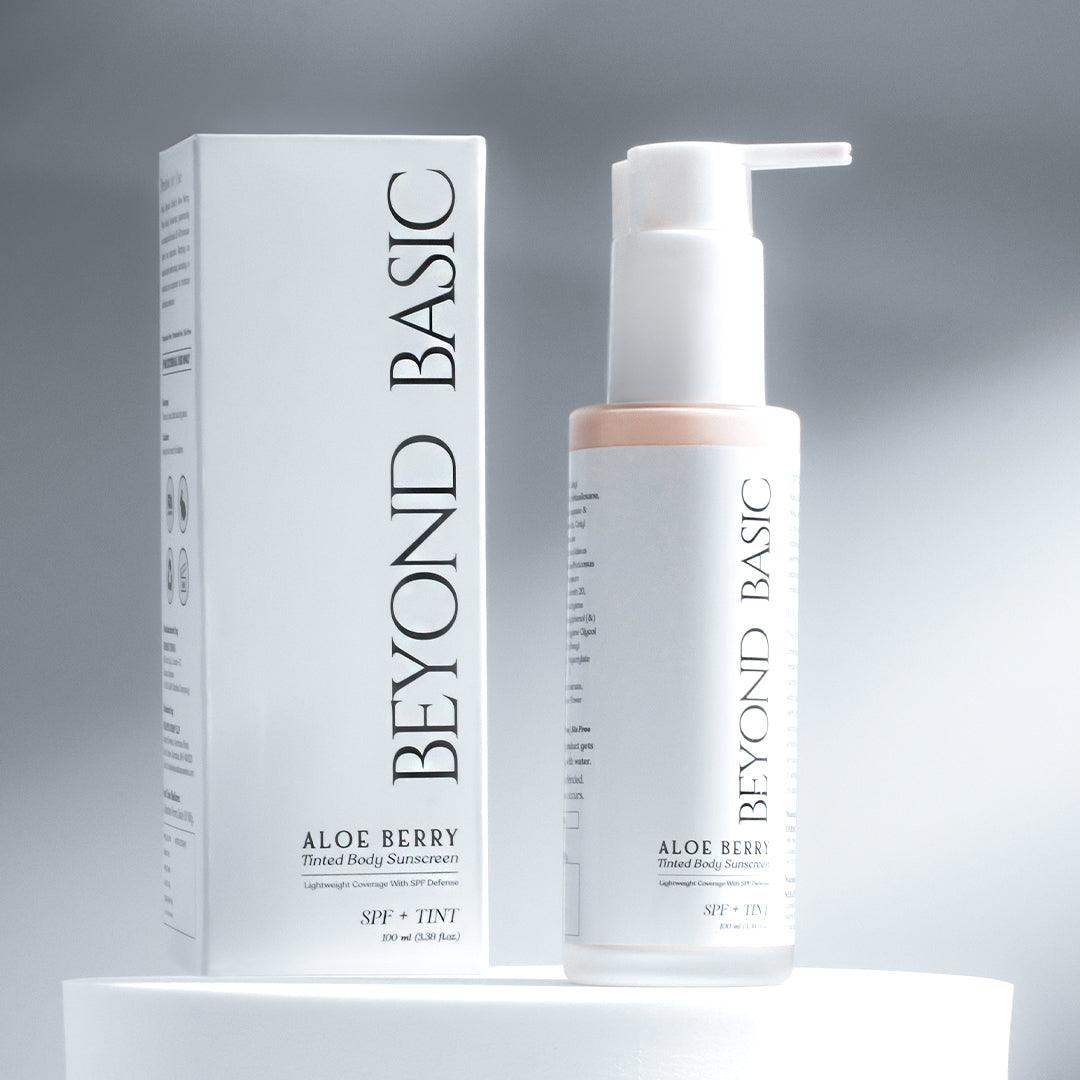Aloe Berry Tinted Body Sunscreen - Beyond Basic, body lotion with sunscreen and tint